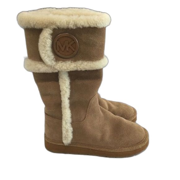 Michael Kors Boots Women’s Size 6 Tan Suede Tall Winter Sheep Fur Lined AK12G - Picture 3 of 9